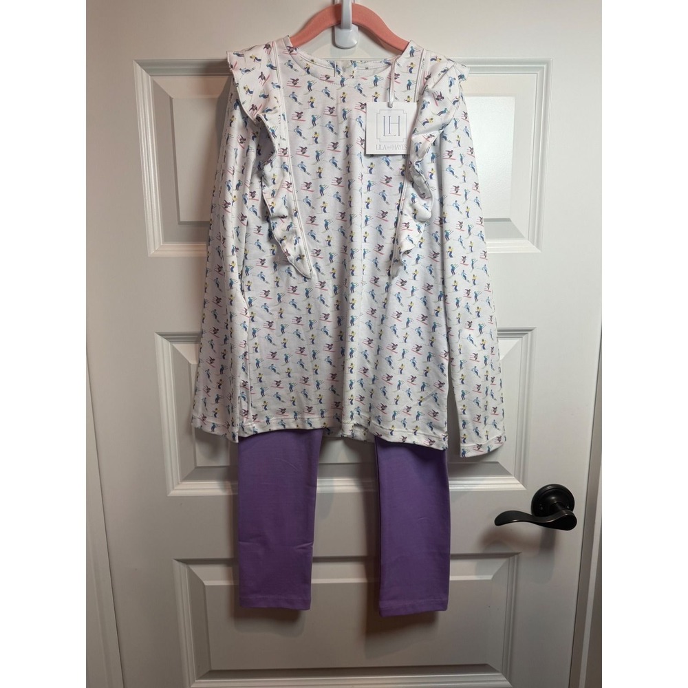 23. Lila and Hayes Pima Cotton Skier Print Ruffle Top Legging Set Size 8 New